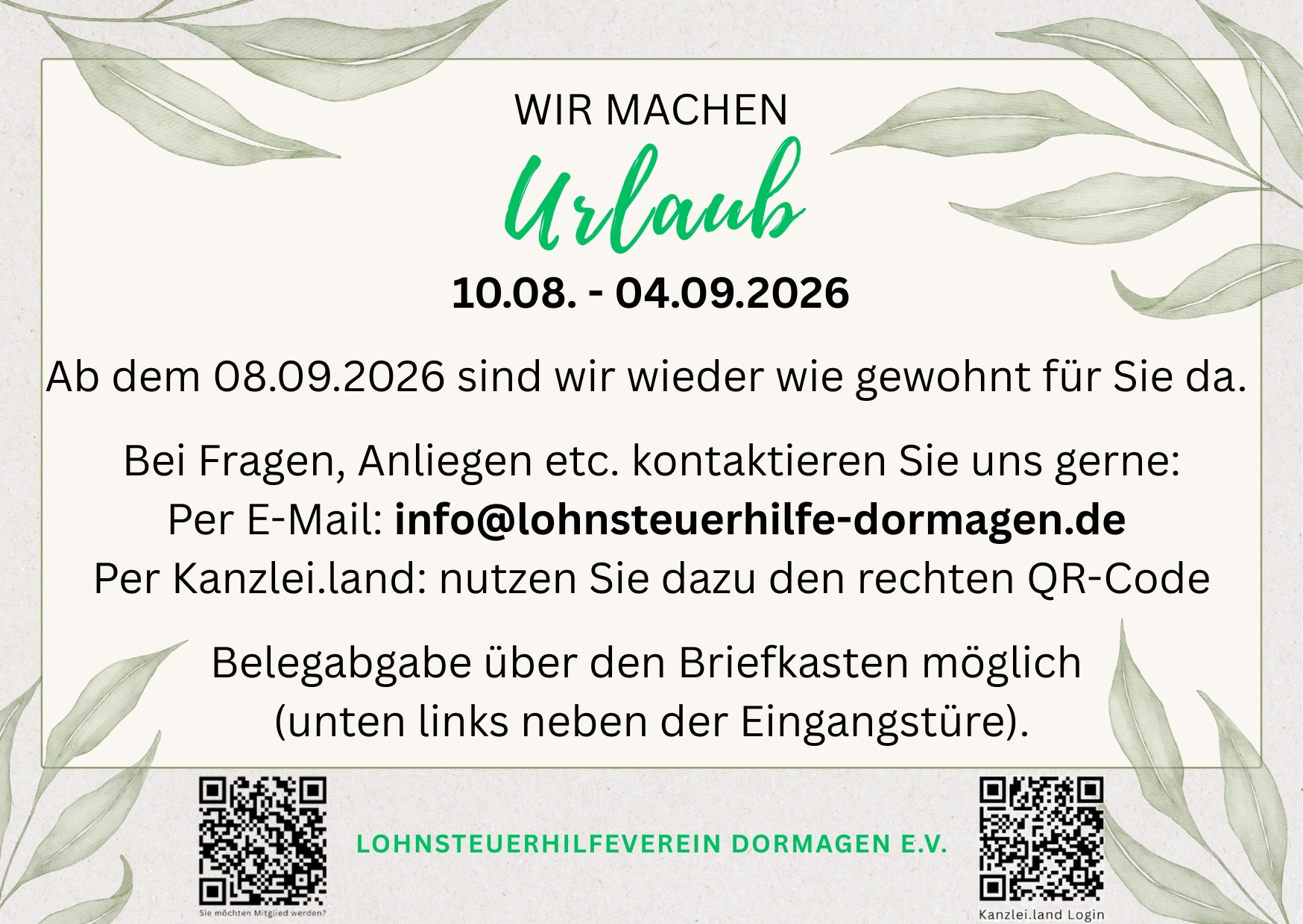 Urlaub Verein 2026
